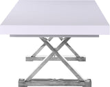 Excel Extendable Dining Table with White Lacquer Top & Chrome Base - Stylish Versatile Design!