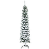 HOMCOM 6' Tall Unlit Slim Pencil Xmas Tree, Snow Flocked Artificial Christmas Tree with Realistic Branches and 603 Tips, Green