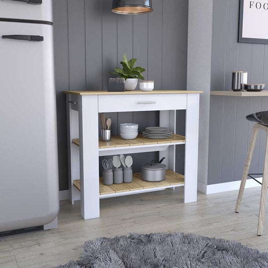 Tuhome Cala Kitchen Island 40 with Two Shelves, One Drawer, Four Legs, Modern and Functional Storage for Kitchen