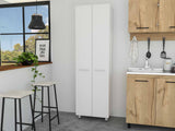 Tuhome Baleare Pantry Cabinet with Five Interior Shelves, Double Door Cabinet, Four Legs, Elegant White Finish for Bedroom, Living Room, or Office Storage