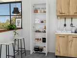 Tuhome Baleare Pantry Cabinet with Five Interior Shelves, Double Door Cabinet, Four Legs, Elegant White Finish for Bedroom, Living Room, or Office Storage
