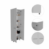 Tuhome Baleare Pantry Cabinet with Five Interior Shelves, Double Door Cabinet, Four Legs, Elegant White Finish for Bedroom, Living Room, or Office Storage