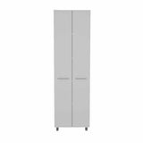 Tuhome Baleare Pantry Cabinet with Five Interior Shelves, Double Door Cabinet, Four Legs, Elegant White Finish for Bedroom, Living Room, or Office Storage