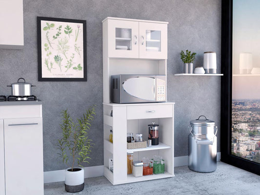 Tuhome Capienza Pantry Cabinet with Double Door Hutch, Spacious Drawer, Multi-Level Storage, Side Spice Shelves, Cable Management, Modern Kitchen Organizer for Small Appliances and Everyday Essentials