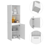 Tuhome Eiffel Kitchen Pantry with Two Open Shelves, Single-Door Cabinet, Multi-Level Interior Storage, Modern Space-Saving Kitchen Organizer for Small Appliances, Pantry Essentials, and Everyday Home Organization