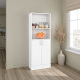 Juls Multipurpose Storage Pantry with Two Upper Open Storage Shelves and, Two Door Cabinet with Interior Storage for Kitchen, Laundry Room or Living Room