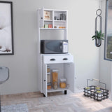 Salen Kitchen Pantry with Two Cabinets, Two Open Shelves and Built-In Drawer, Multi-Section Storage Unit for Organizing Food, Utensils and Kitchen Essentials with Space-Saving Vertical Design for Modern Homes