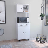 Salen Kitchen Pantry with Two Cabinets, Two Open Shelves and Built-In Drawer, Multi-Section Storage Unit for Organizing Food, Utensils and Kitchen Essentials with Space-Saving Vertical Design for Modern Homes