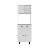 Salen Kitchen Pantry with Two Cabinets, Two Open Shelves and Built-In Drawer, Multi-Section Storage Unit for Organizing Food, Utensils and Kitchen Essentials with Space-Saving Vertical Design for Modern Homes