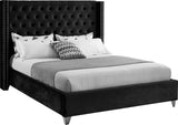 Aiden Velvet Bed - Elegant Wing Design with Deep Tufting, Chrome Nailheads & Solid Wood Frame