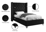 Aiden Velvet Bed - Elegant Wing Design with Deep Tufting, Chrome Nailheads & Solid Wood Frame