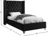 Aiden Velvet Bed - Elegant Wing Design with Deep Tufting, Chrome Nailheads & Solid Wood Frame