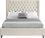 Aiden Velvet Bed - Elegant Wing Design with Deep Tufting, Chrome Nailheads & Solid Wood Frame
