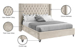 Aiden Velvet Bed - Elegant Wing Design with Deep Tufting, Chrome Nailheads & Solid Wood Frame