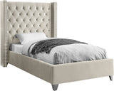 Aiden Velvet Bed - Elegant Wing Design with Deep Tufting, Chrome Nailheads & Solid Wood Frame