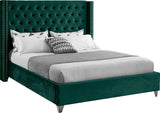 Aiden Velvet Bed - Elegant Wing Design with Deep Tufting, Chrome Nailheads & Solid Wood Frame