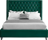 Aiden Velvet Bed - Elegant Wing Design with Deep Tufting, Chrome Nailheads & Solid Wood Frame