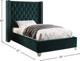 Aiden Velvet Bed - Elegant Wing Design with Deep Tufting, Chrome Nailheads & Solid Wood Frame