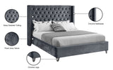 Aiden Velvet Bed - Elegant Wing Design with Deep Tufting, Chrome Nailheads & Solid Wood Frame