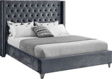 Aiden Velvet Bed - Elegant Wing Design with Deep Tufting, Chrome Nailheads & Solid Wood Frame