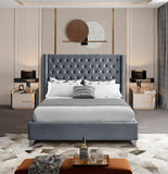 Aiden Velvet Bed - Elegant Wing Design with Deep Tufting, Chrome Nailheads & Solid Wood Frame