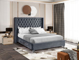 Aiden Velvet Bed - Elegant Wing Design with Deep Tufting, Chrome Nailheads & Solid Wood Frame