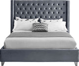 Aiden Velvet Bed - Elegant Wing Design with Deep Tufting, Chrome Nailheads & Solid Wood Frame