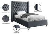 Aiden Velvet Bed - Elegant Wing Design with Deep Tufting, Chrome Nailheads & Solid Wood Frame