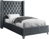 Aiden Velvet Bed - Elegant Wing Design with Deep Tufting, Chrome Nailheads & Solid Wood Frame