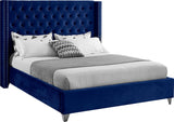 Aiden Velvet Bed - Elegant Wing Design with Deep Tufting, Chrome Nailheads & Solid Wood Frame