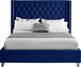 Aiden Velvet Bed - Elegant Wing Design with Deep Tufting, Chrome Nailheads & Solid Wood Frame