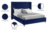 Aiden Velvet Bed - Elegant Wing Design with Deep Tufting, Chrome Nailheads & Solid Wood Frame