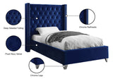 Aiden Velvet Bed - Elegant Wing Design with Deep Tufting, Chrome Nailheads & Solid Wood Frame
