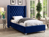 Aiden Velvet Bed - Elegant Wing Design with Deep Tufting, Chrome Nailheads & Solid Wood Frame