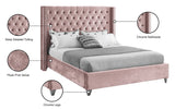 Aiden Velvet Bed - Elegant Wing Design with Deep Tufting, Chrome Nailheads & Solid Wood Frame