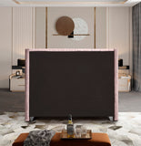 Aiden Velvet Bed - Elegant Wing Design with Deep Tufting, Chrome Nailheads & Solid Wood Frame