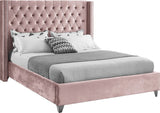 Aiden Velvet Bed - Elegant Wing Design with Deep Tufting, Chrome Nailheads & Solid Wood Frame