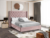Aiden Velvet Bed - Elegant Wing Design with Deep Tufting, Chrome Nailheads & Solid Wood Frame