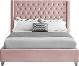 Aiden Velvet Bed - Elegant Wing Design with Deep Tufting, Chrome Nailheads & Solid Wood Frame