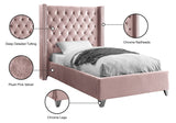 Aiden Velvet Bed - Elegant Wing Design with Deep Tufting, Chrome Nailheads & Solid Wood Frame