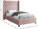 Aiden Velvet Bed - Elegant Wing Design with Deep Tufting, Chrome Nailheads & Solid Wood Frame