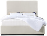 Alfie Bed - Luxurious Linen Upholstered Full Bed with Tall Headboard and Solid Wood Base Design