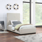 Alfie Bed - Luxurious Linen Upholstered Full Bed with Tall Headboard and Solid Wood Base Design