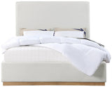 Alfie Bed - Luxurious Linen Upholstered Full Bed with Tall Headboard and Solid Wood Base Design