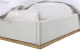 Alfie Bed - Luxurious Linen Upholstered Full Bed with Tall Headboard and Solid Wood Base Design