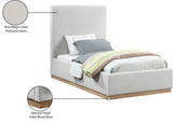 Alfie Bed - Luxurious Linen Upholstered Full Bed with Tall Headboard and Solid Wood Base Design