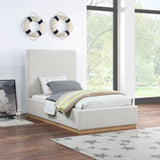 Alfie Bed - Luxurious Linen Upholstered Full Bed with Tall Headboard and Solid Wood Base Design