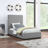 Alfie Bed - Luxurious Linen Upholstered Full Bed with Tall Headboard and Solid Wood Base Design