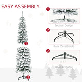 HOMCOM 6' Tall Unlit Slim Pencil Xmas Tree, Snow Flocked Artificial Christmas Tree with Realistic Branches and 603 Tips, Green