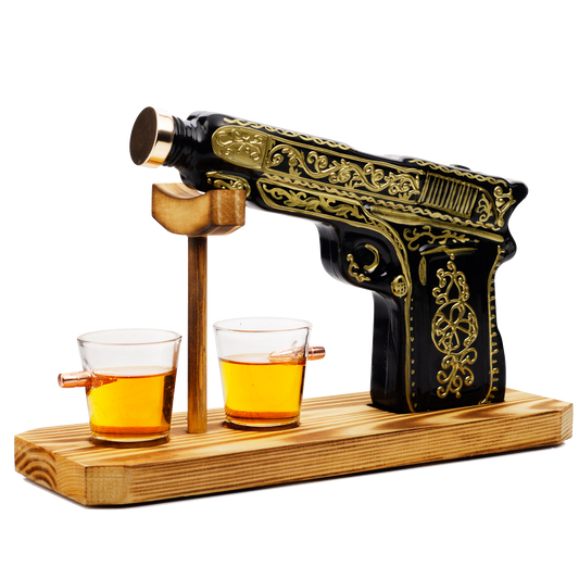 (UAE ONLY) Glass Hand Painted Pistol Whiskey Gun Decanter